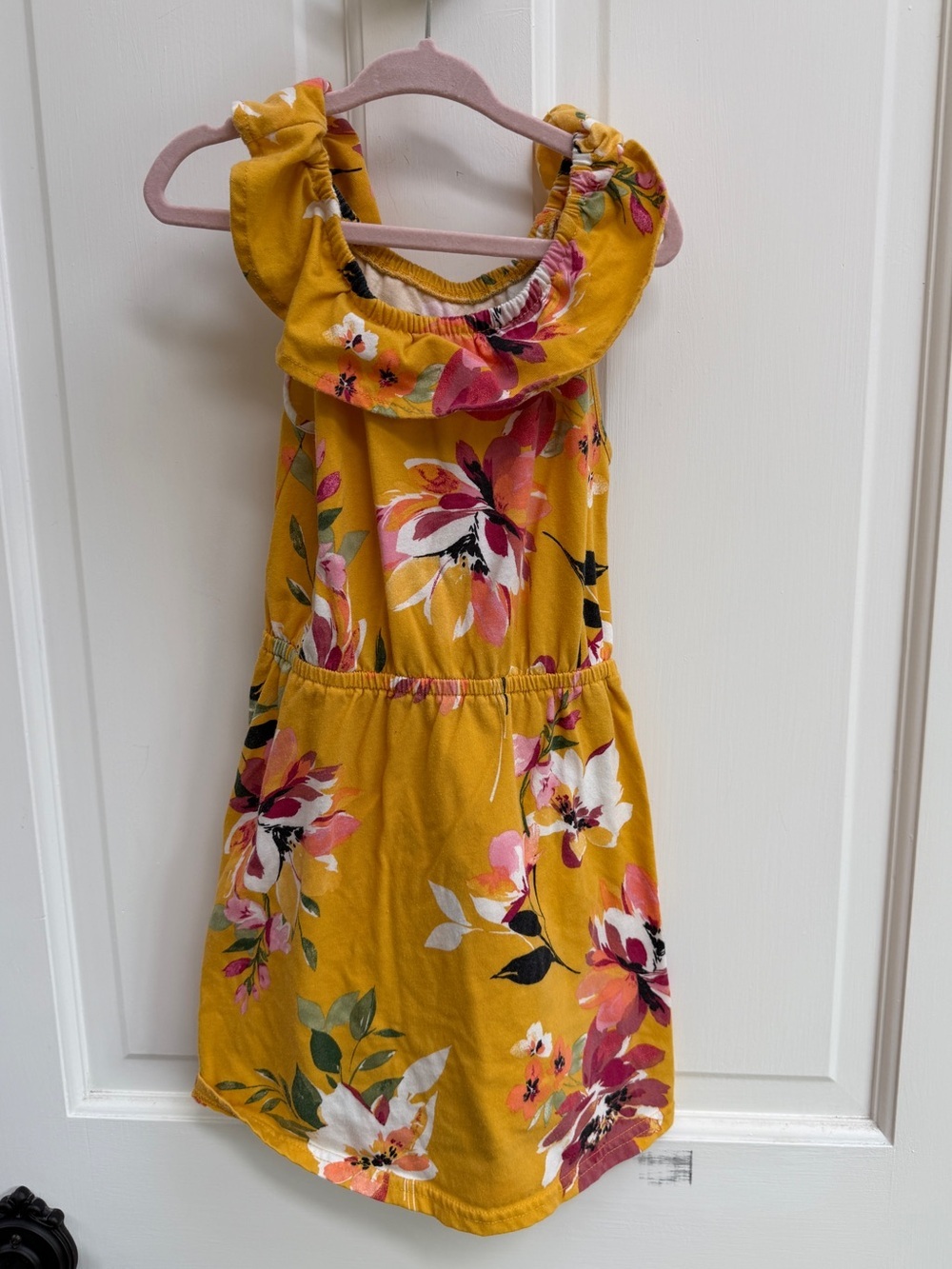 The Children's Place Girls S 5 6 Yellow Floral Ruffle Shoulder Dress